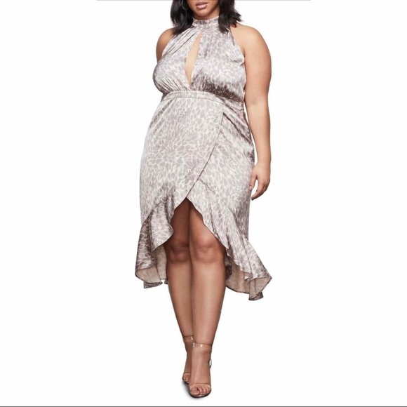 Good American Women’s Leopard Halter Dress High Low Fit And Flare Plus 2-3XL - Picture 1 of 9